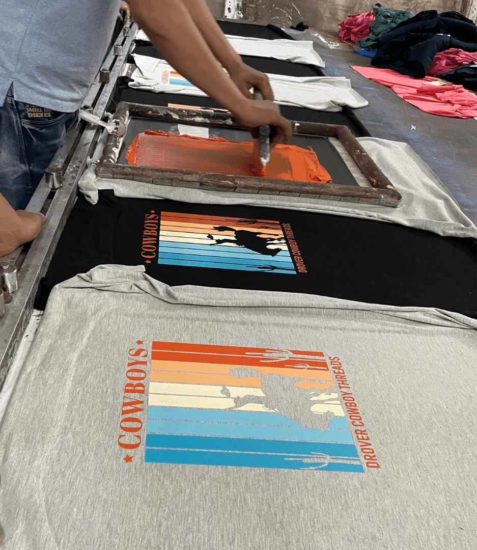 Screen printing process at Krazy Kreators