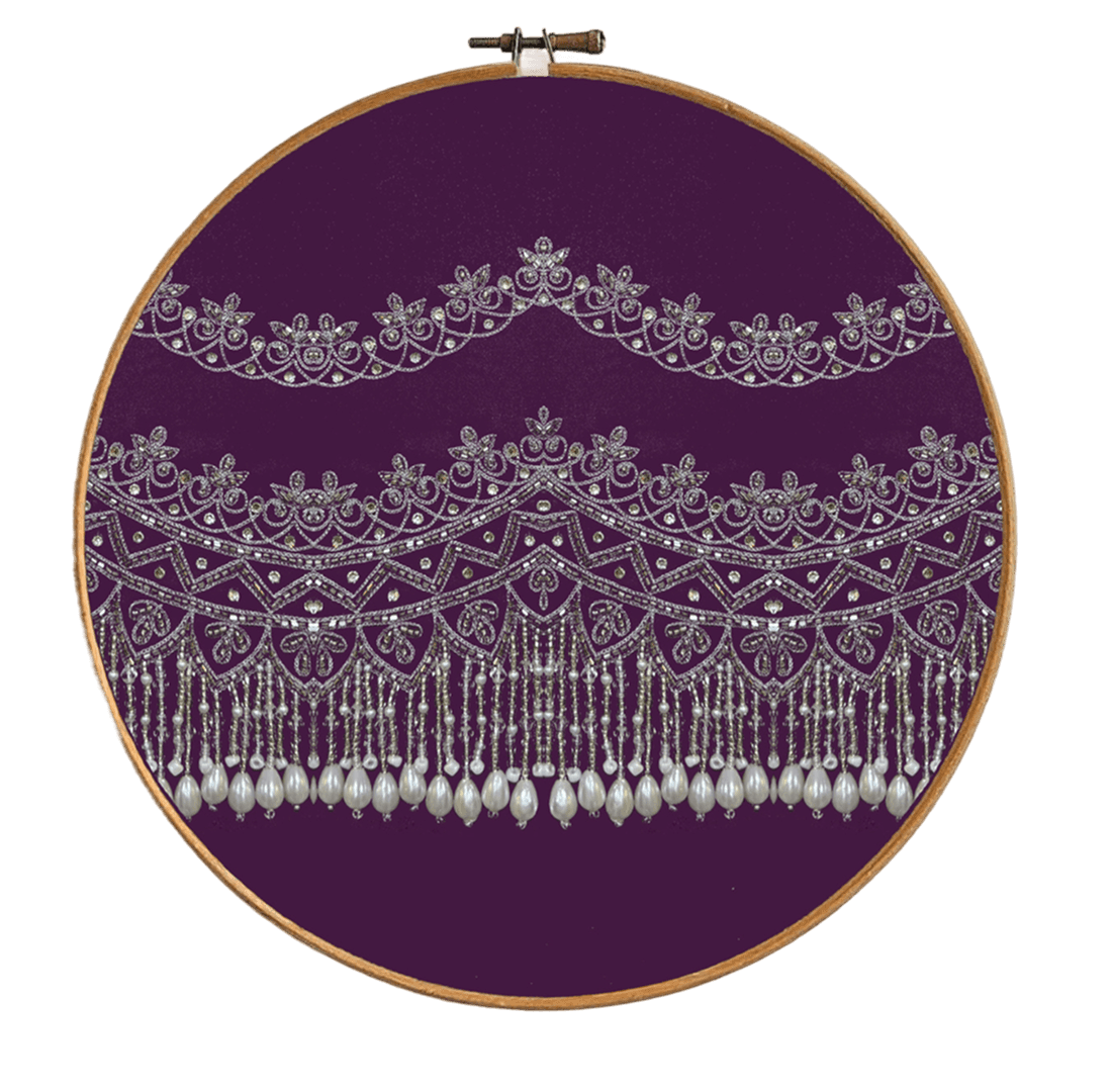 Pearl-Draped Elegance in Every Stitch - Hand embroidery with pearl fringe