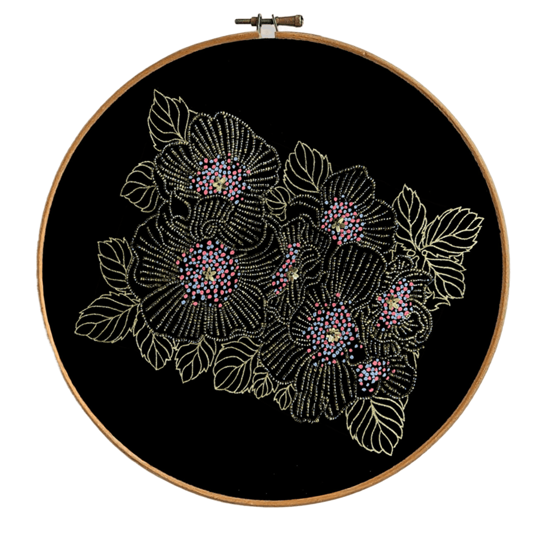 Contemporary Floral Bead & Thread Embroidery Art