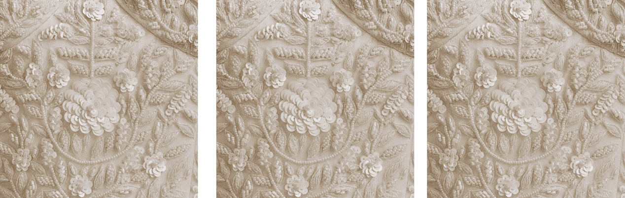 Intricate white-on-white embroidery art