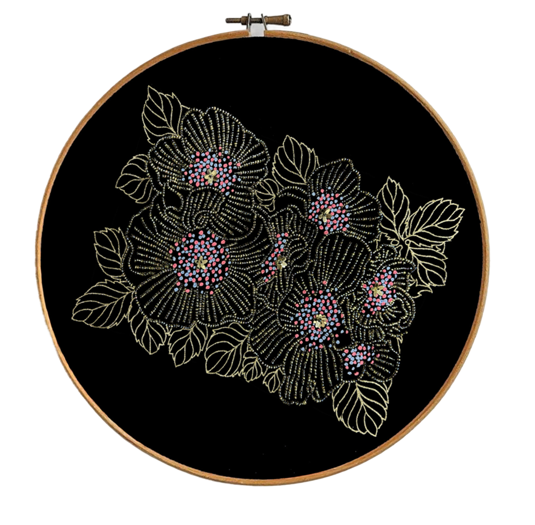 Contemporary Floral Bead & Thread Embroidery Art