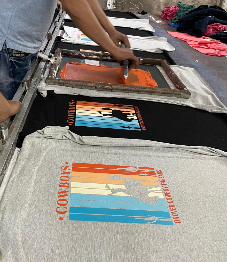 Screen printing process at Krazy Kreators